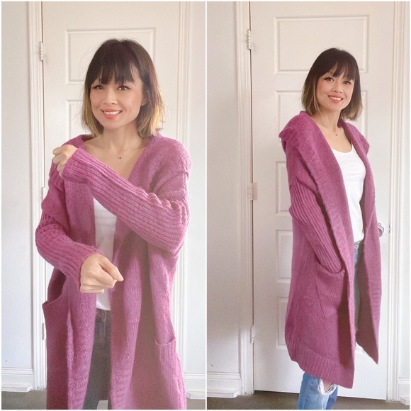 016 Cozy Magenta Oversized Pocket Long Cardigan - Picture 4 of 5